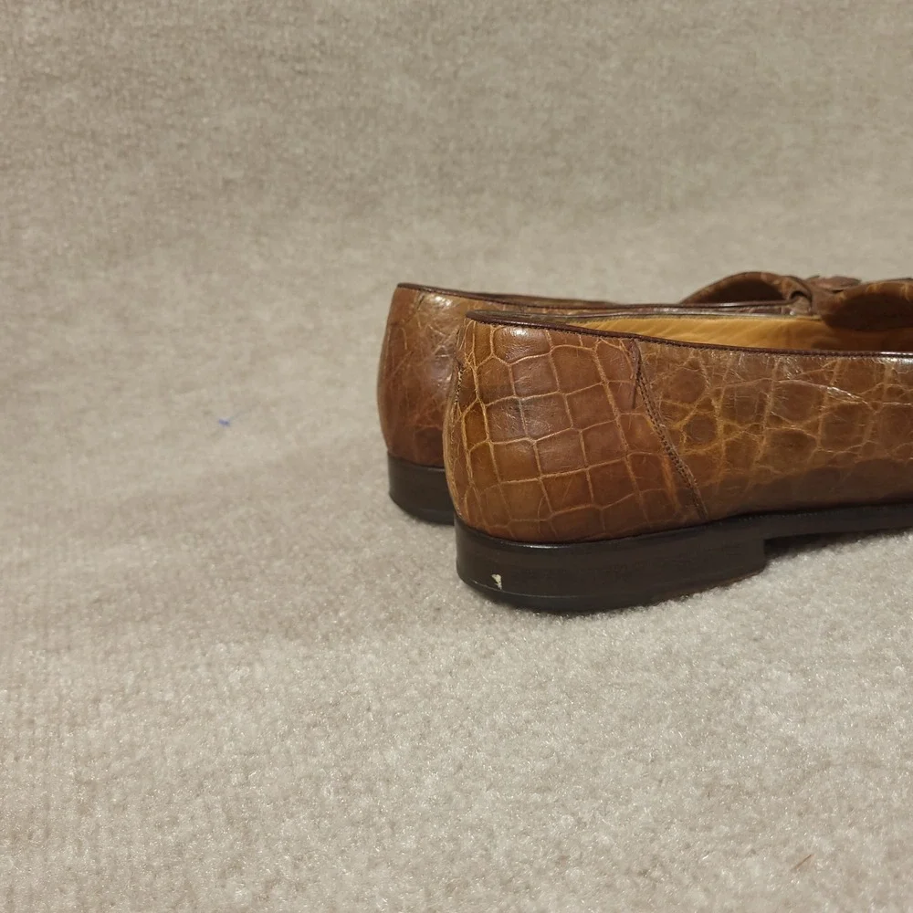 Mezlan Loafers Mens 10 Brown Alligator Tassel Kiltie Platinum Rodeo Spain Luxury